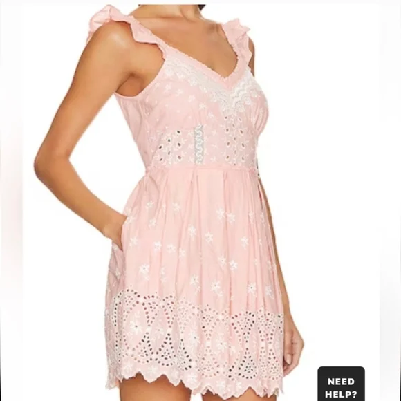 LoveShackFancy Pink Eyelet Mini Dress Size 6  Sleeveless Pleated Boho NWT - Picture 5 of 14